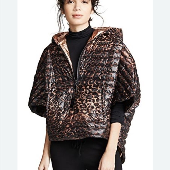 THINK ROYLN Leopard Print 1/4 Zip Down Fill Puffer Poncho BROWN-ROSE GOLD / XS-S - Picture 15 of 15